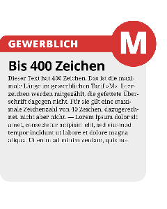 Kleinanzeige "M" – Beispiel mit der maximalen Textlänge von 400 Zeichen