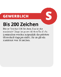 Kleinanzeige "S" – Beispiel mit der maximalen Textlänge von 200 Zeichen