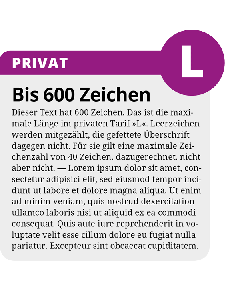 Kleinanzeige "L" – Beispiel mit der maximalen Textlänge von 600 Zeichen