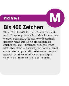 Kleinanzeige "M" – Beispiel mit der maximalen Textlänge von 400 Zeichen