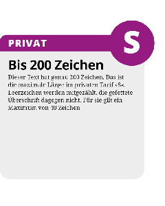 Kleinanzeige "S" – Beispiel mit der maximalen Textlänge von 200 Zeichen