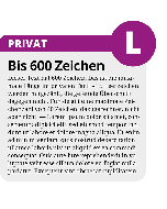 Kleinanzeige "L" – Beispiel mit der maximalen Textlänge von 600 Zeichen